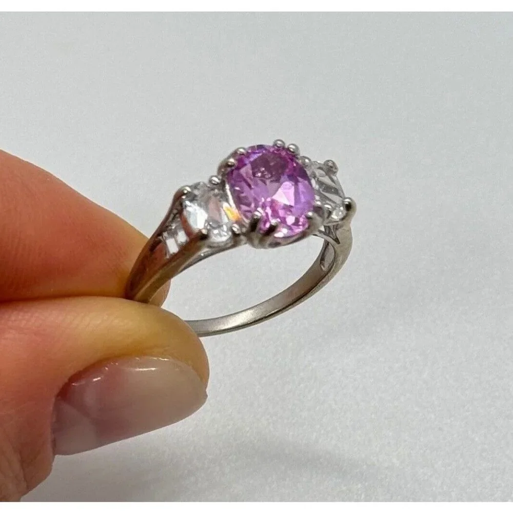 925 STERLING SILVER PINK & WHITE SPINEL RING SIZE 6